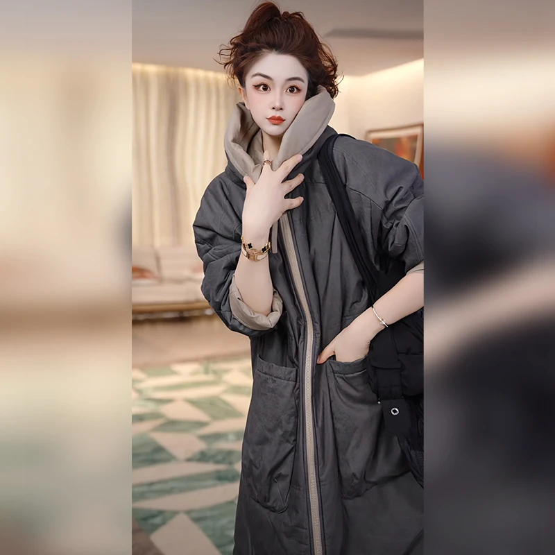 【Linda姐高端线】冬季气质复古双面穿连帽棉服外套AW5WMF0177