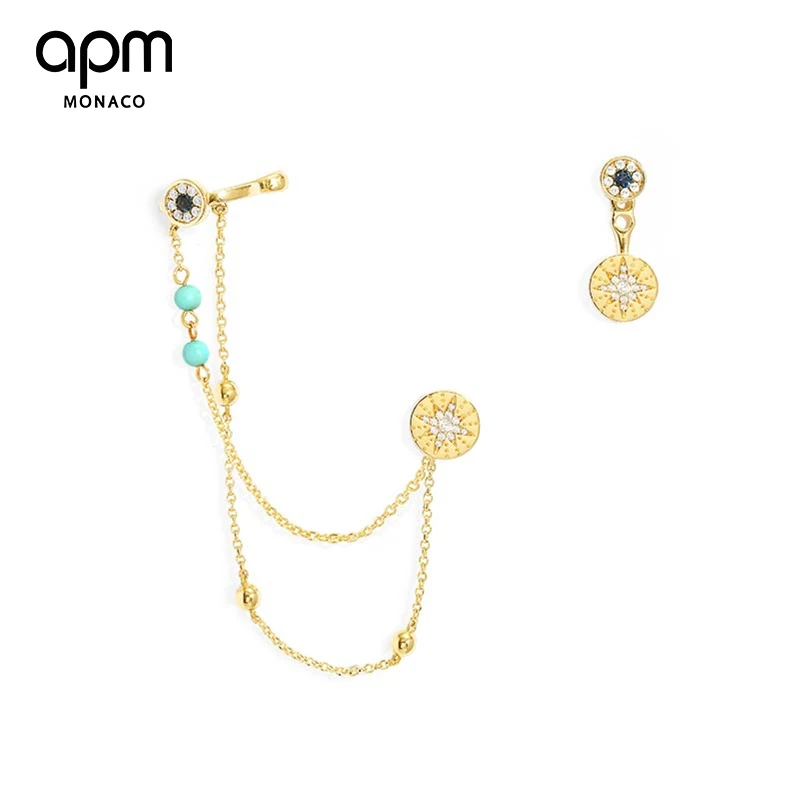 APM Monaco 合金合成锆石耳饰 点缀流星不对称耳环与耳骨夹