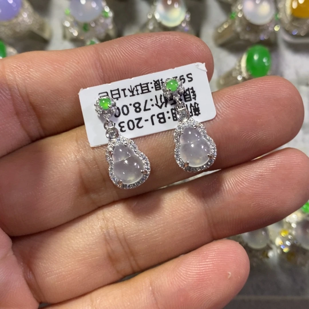 银S925镶嵌翡翠耳饰耳钉