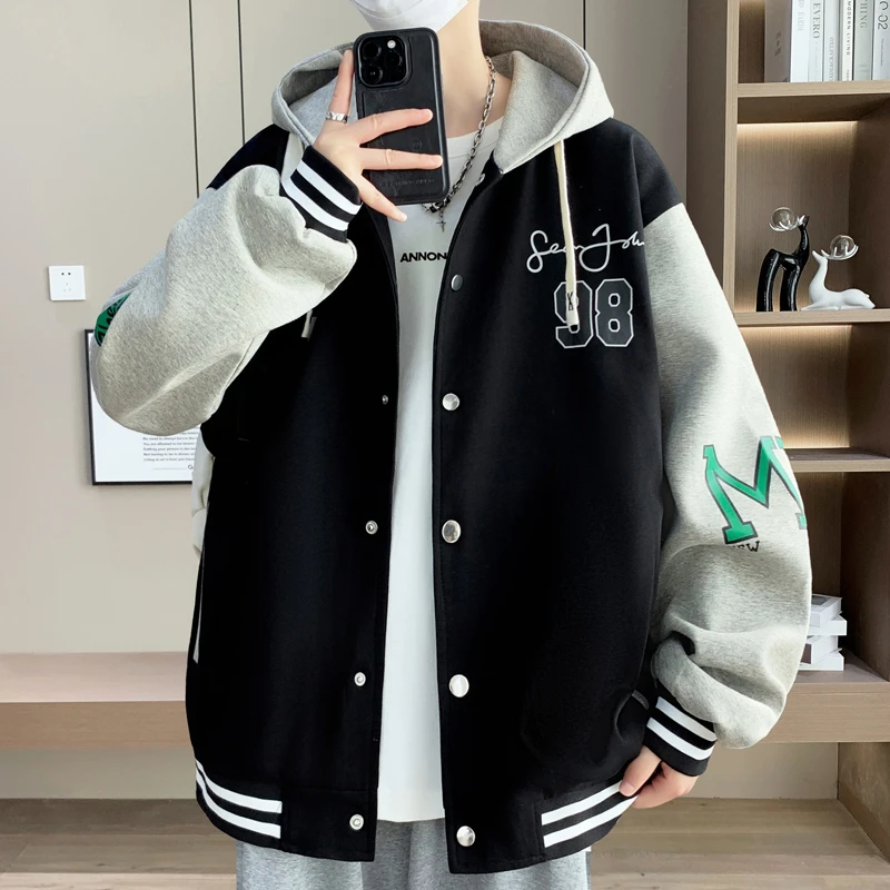 青少年学生大童休闲连帽夹克棒球服外套休闲宽松百搭韩版时尚棒球
