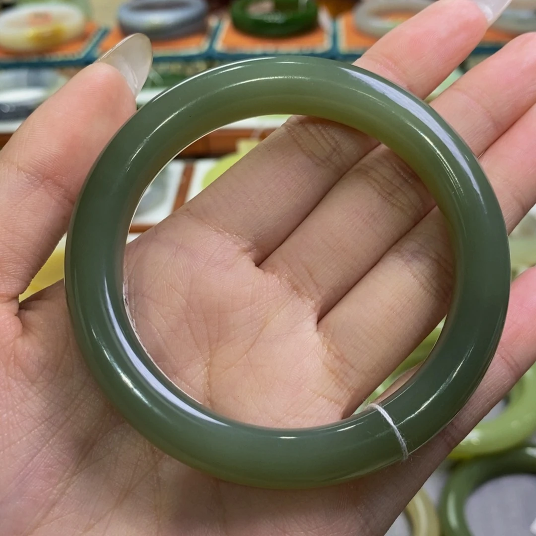 和田玉手镯未镶嵌俄碧粉青一细58-59