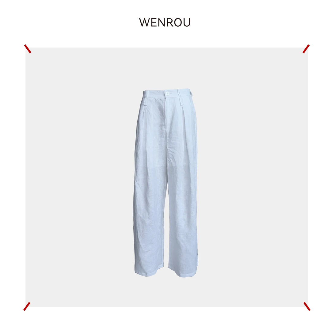 温柔自知  法国 白色 亚麻 长裤  PT028