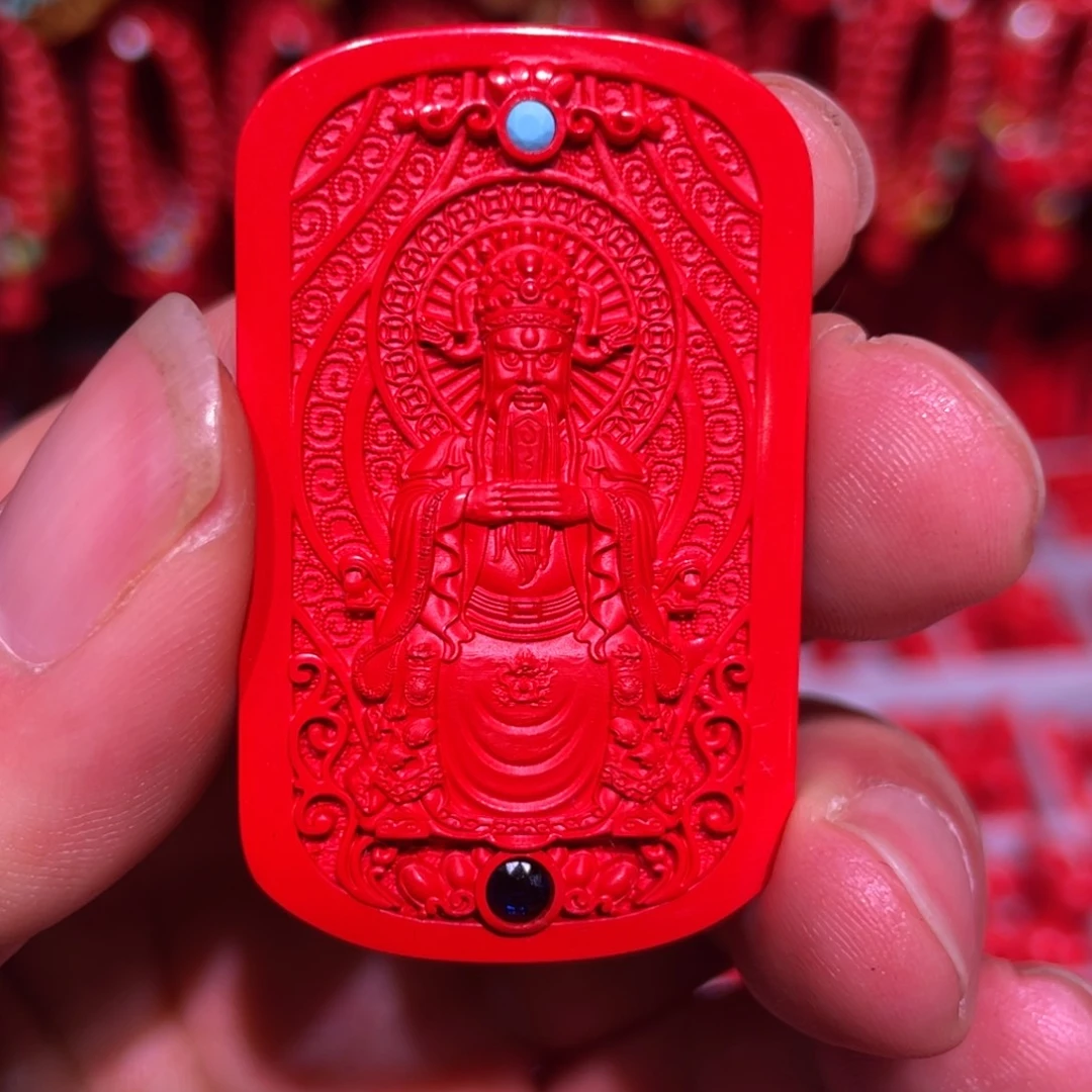 天然辰砂高含量红砂财神吊坠37克