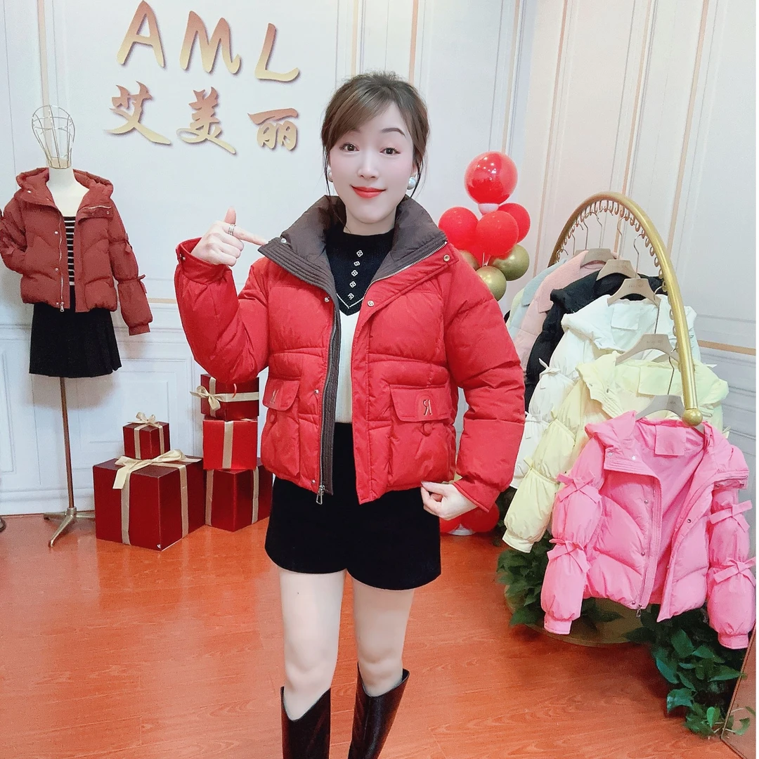 AML3 R字母标时尚撞色拼接立领2025新款加厚防寒保暖棉服外套