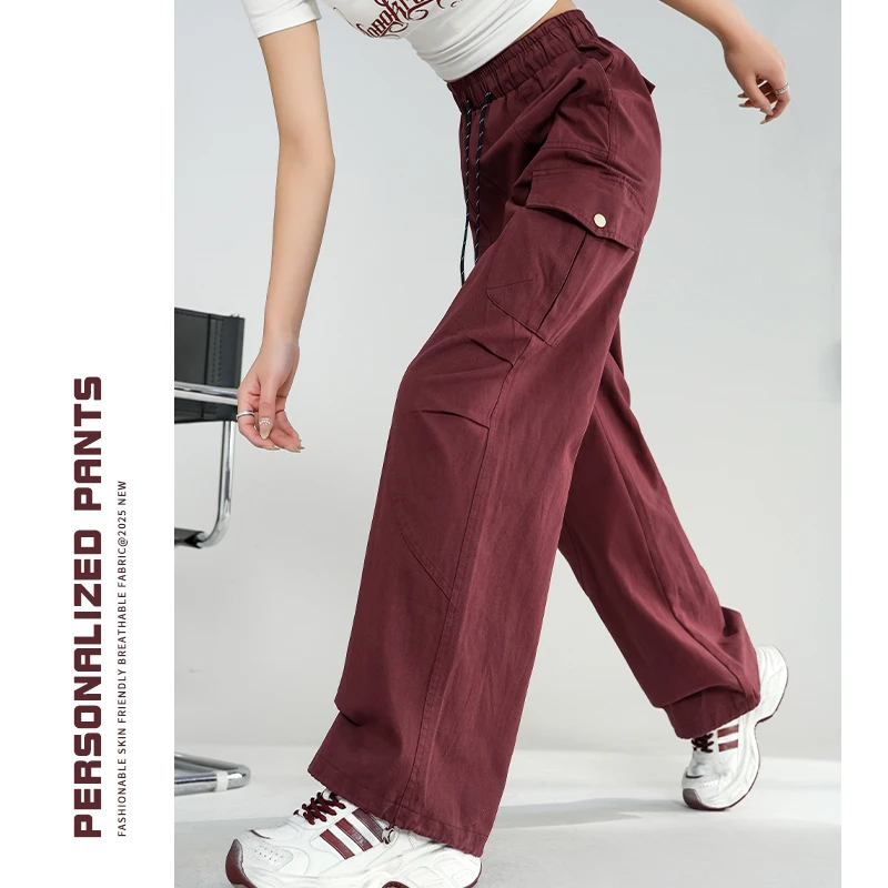 高腰显瘦直筒阔腿工装裤女休闲运动裤2025年新款裤子