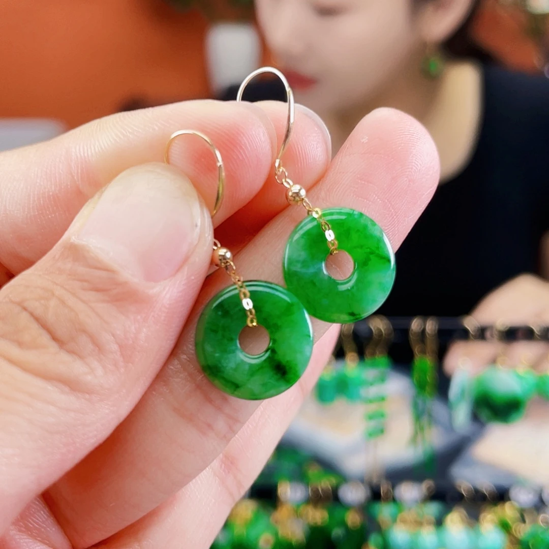 翡翠18K金镶嵌耳饰