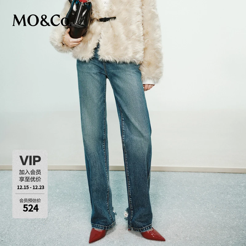 MOCO牛仔裤RECTO设计师联名冬高腰直筒破洞MBD4JEN025