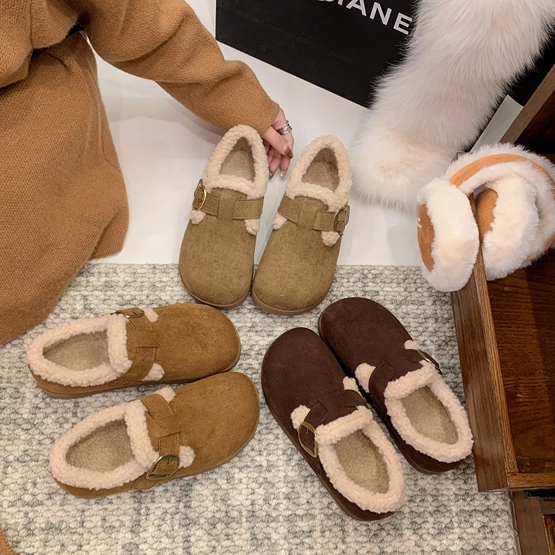 超火羊羔毛厚底勃肯鞋女冬季爆款加绒保暖休闲鞋外穿圆头防寒棉鞋