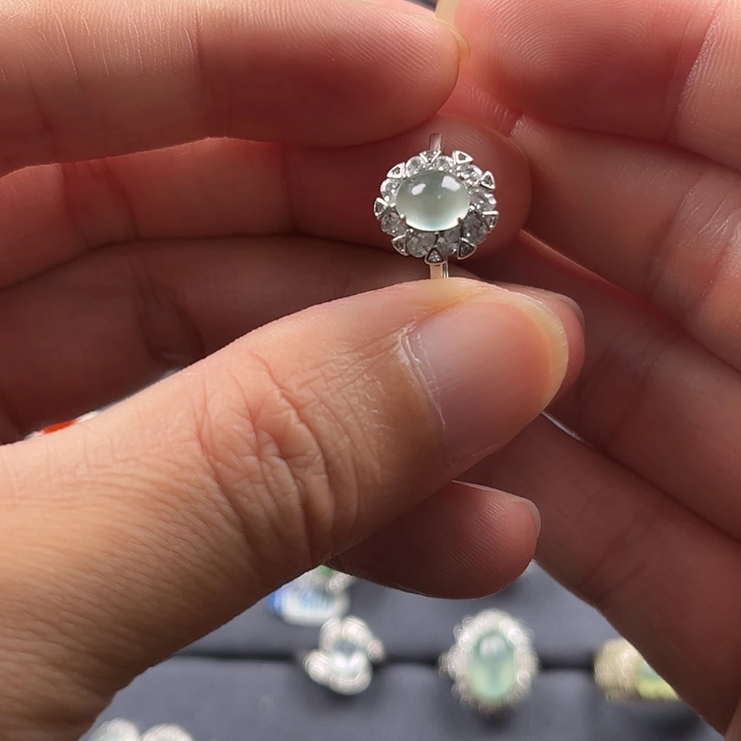 翡翠银S925镶嵌戒指缅甸A货翡翠