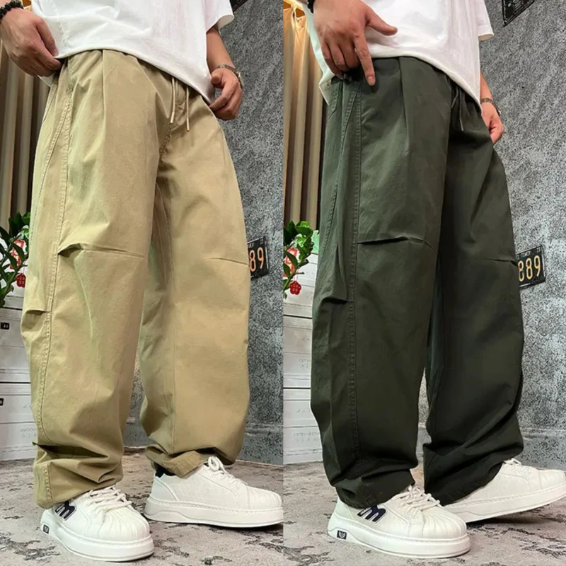 2025秋季工装复古直筒休闲裤男士褶皱设计感百搭显瘦阔腿裤弯刀裤