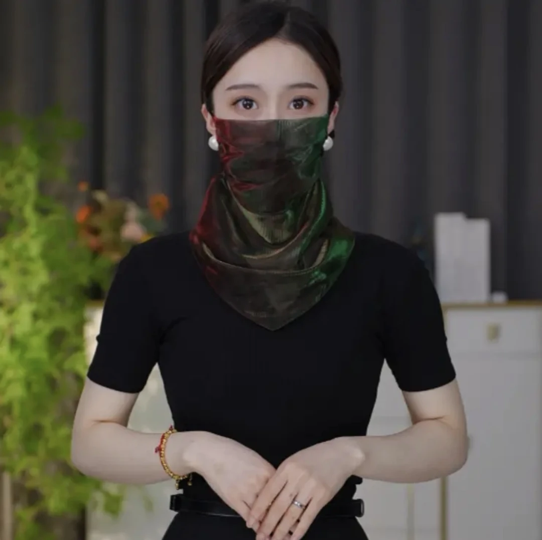 【炫彩磁扣面纱】防晒面纱炫彩挂珠多功能韩版新款四季通用围巾丝巾