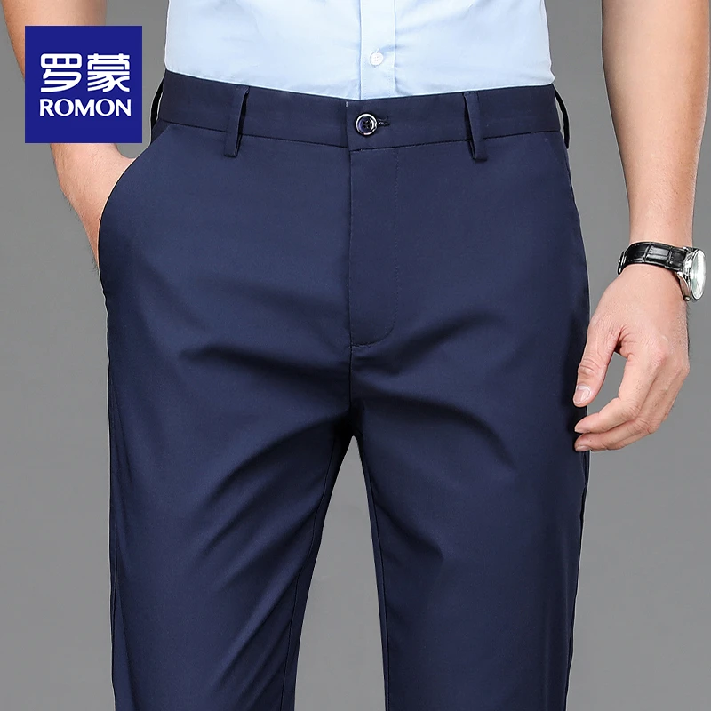 罗蒙高级感休闲裤男款修身直筒西装裤商务弹力长裤子男士2025新款
