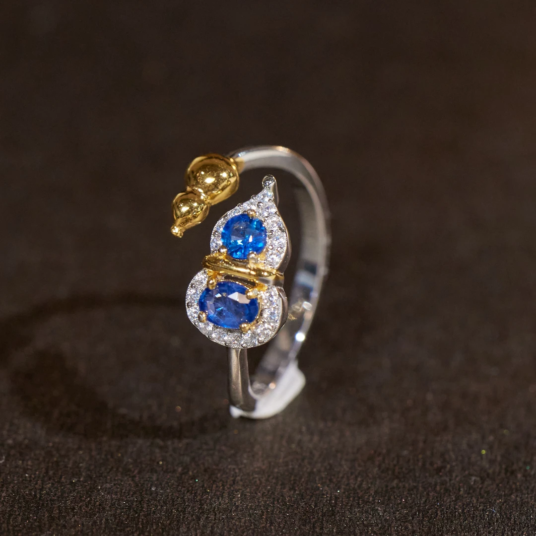 非遗好物分享【玉峰珠宝】蓝宝石葫芦戒指*S925银镶嵌N7372