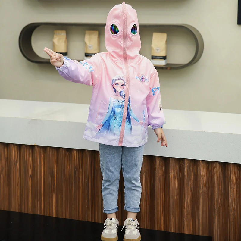 爱莎公主外套女童奥特曼衣服女孩秋冬帽子戴眼镜款儿童发光带亮灯