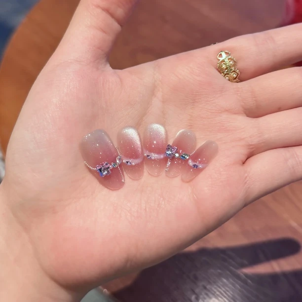 【紫罗兰】法式猫眼堆钻紫色 8032903 十片纯手工穿戴甲