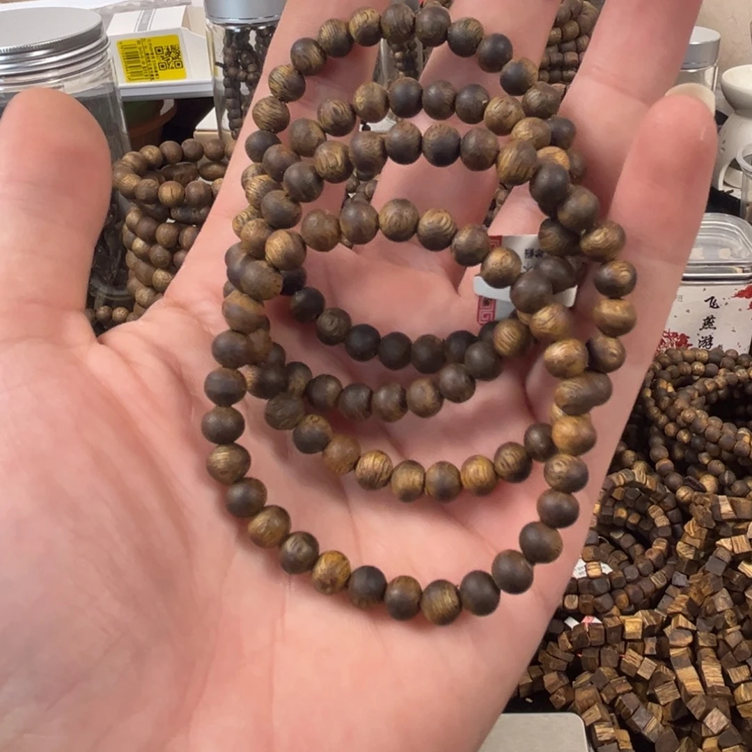 沉香碎屑沉香06mm圆珠单圈