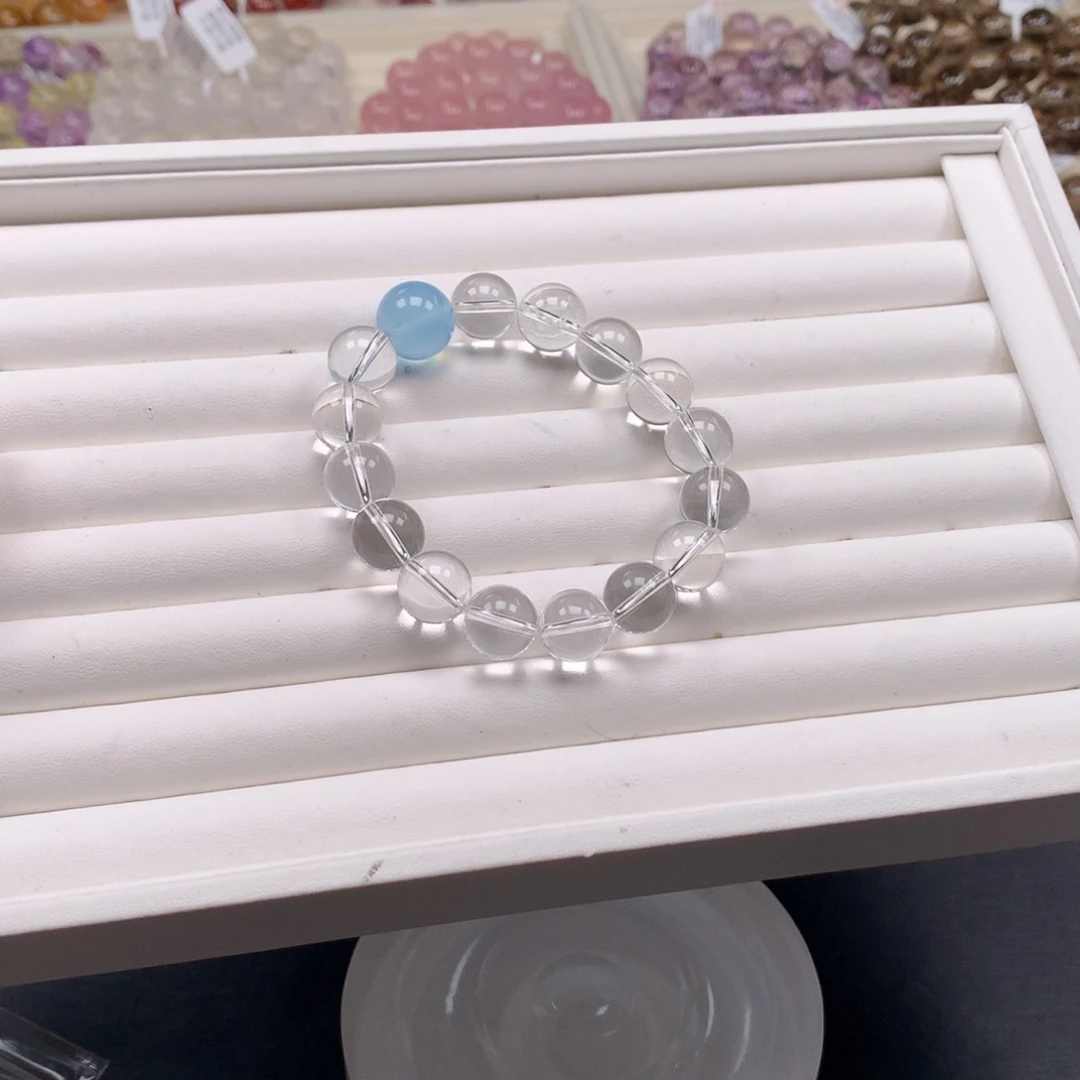 水晶手链未镶嵌白水海蓝宝12mm，A4