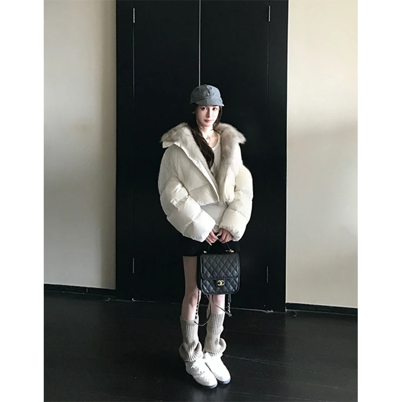 2025秋冬季新款双色超蓬松毛领棉服外套女时尚气质简约通勤风上衣