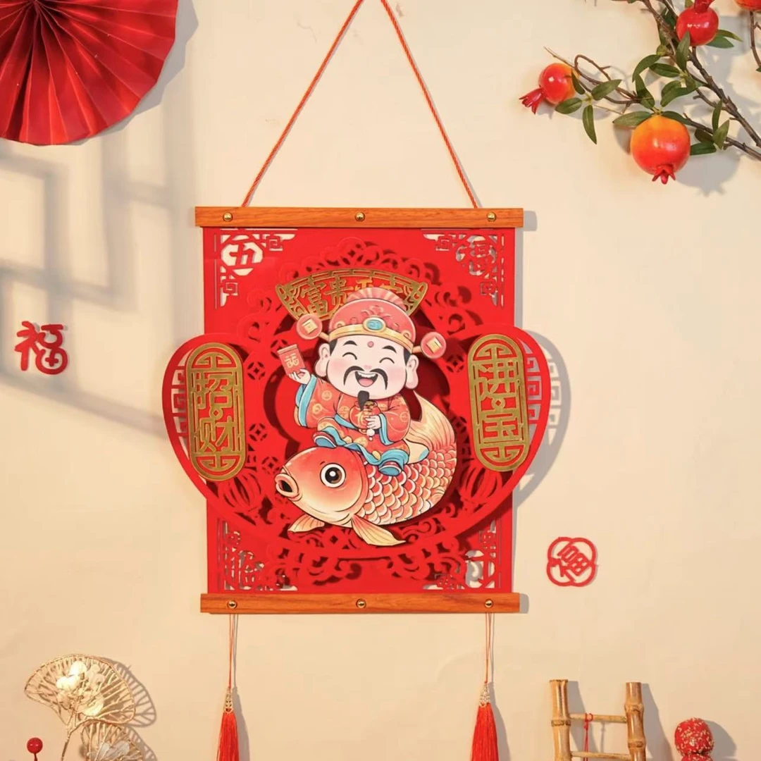 摇头财神锦鲤挂件立体挂饰新款春节客厅布置挂饰过年红色喜庆装饰