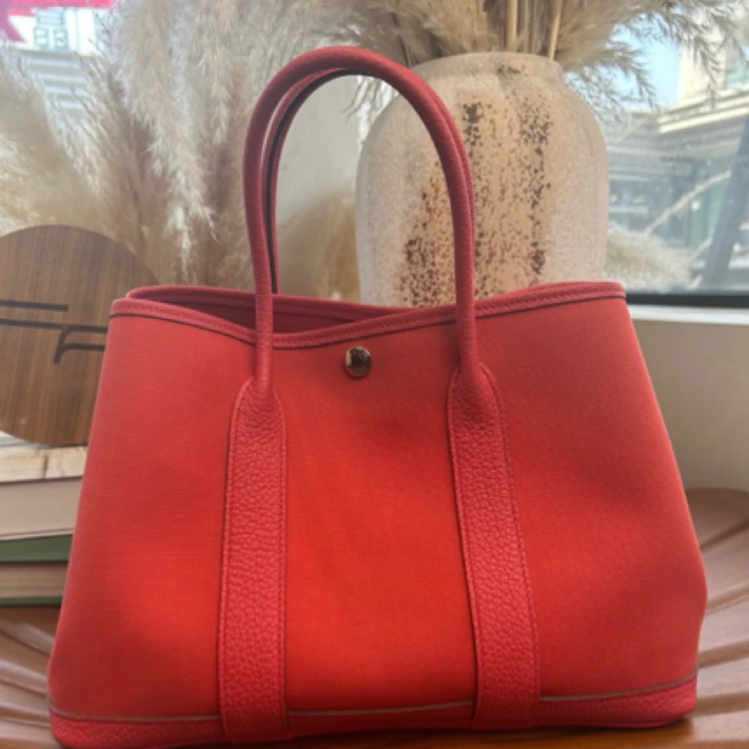 95新 Hermes/爱马仕 花园包 30 C刻 玫粉色