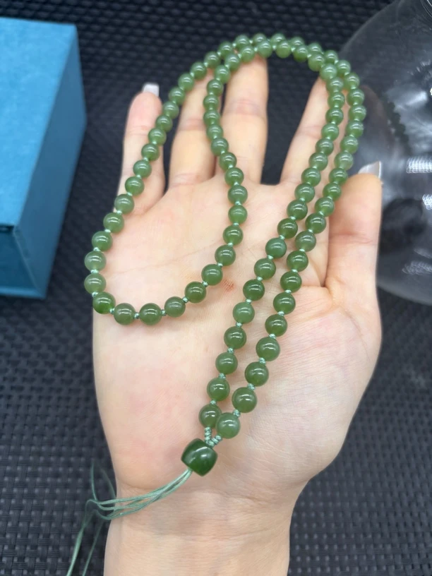 高端天然和田玉无黑点碧玉圆珠6mm满绿项链玉珠玉石挂件绳毛衣链