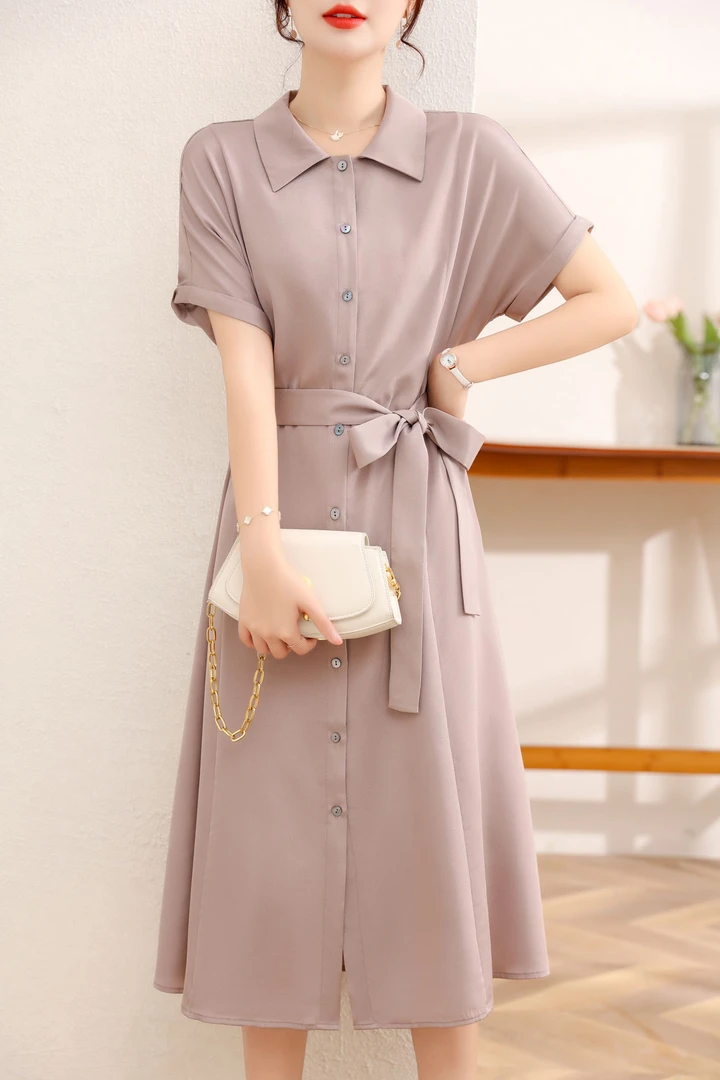 重磅35姆米重绉 系带收腰显瘦桑蚕丝真丝连衣裙气质减龄58809