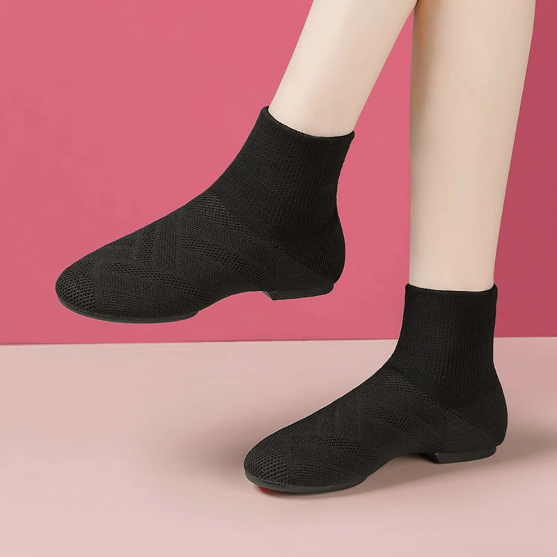 马茉莉老师推荐弹力飞织广场舞软底靴针织网眼透气时尚高帮袜子靴