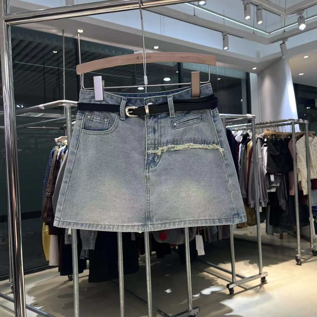 B3310时尚小众设计韩版辣妹高腰复古牛仔短裙