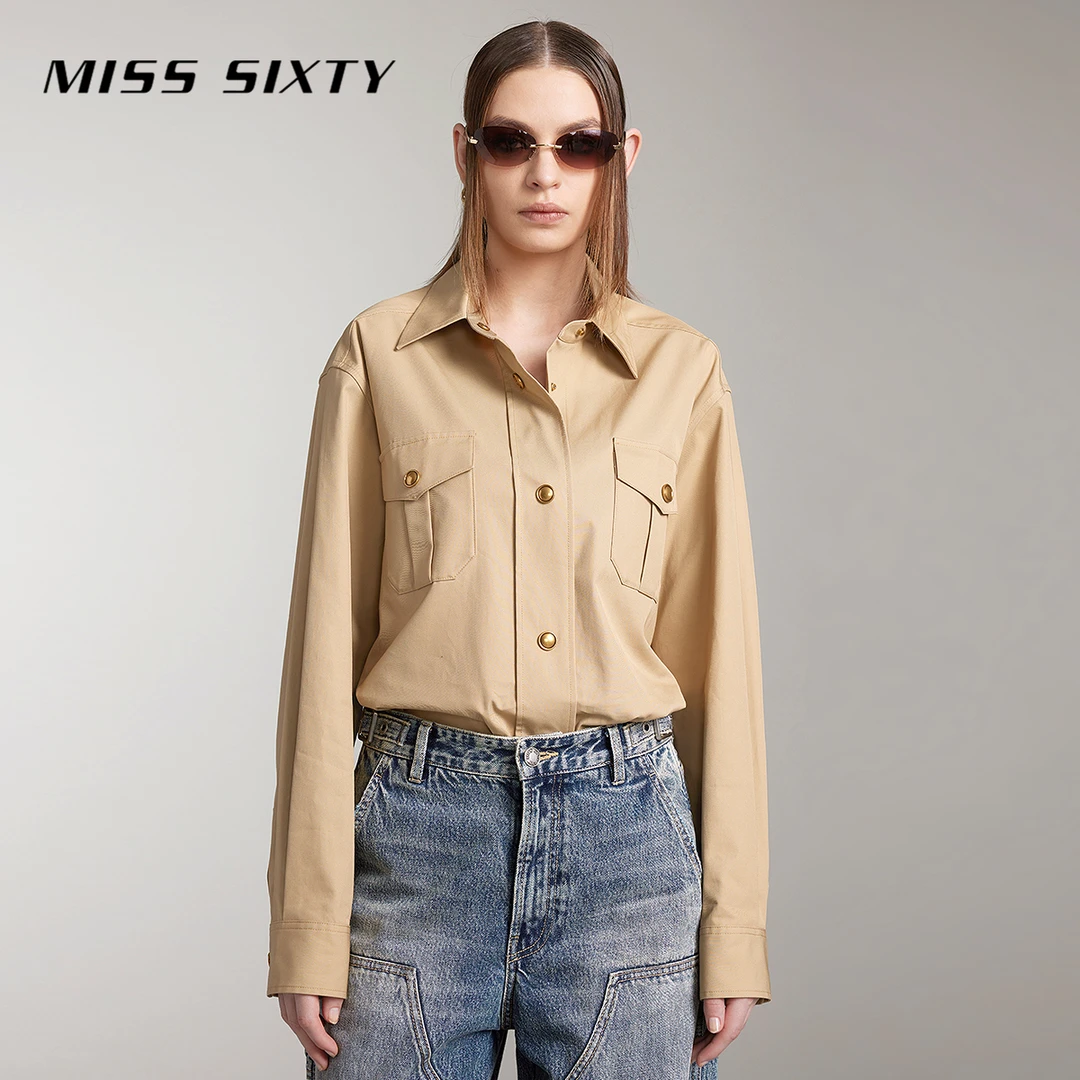 Miss Sixty工装风休闲简约纯色衬衫女秋款外穿百搭雅丹风上衣外套