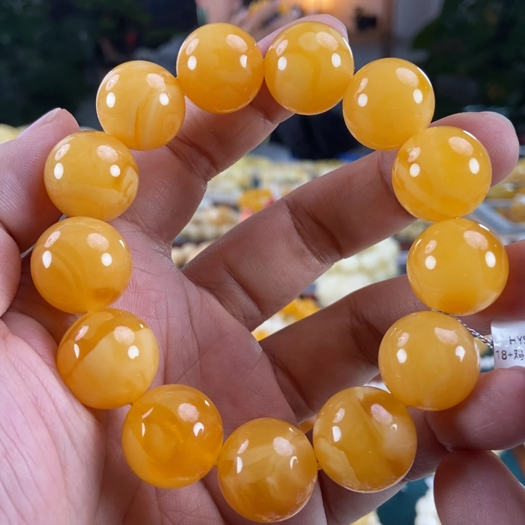琥珀未镶嵌珠宝奇石18+鸡油红妖花手串45.56