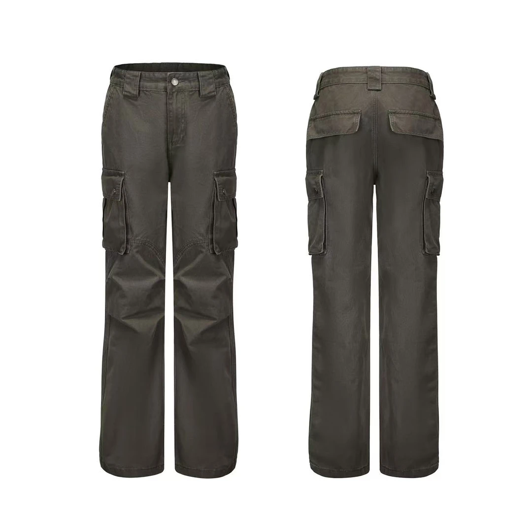 「Pansk」水洗做旧风琴口袋修身工装裤Cleanfit立体剪裁微喇复古