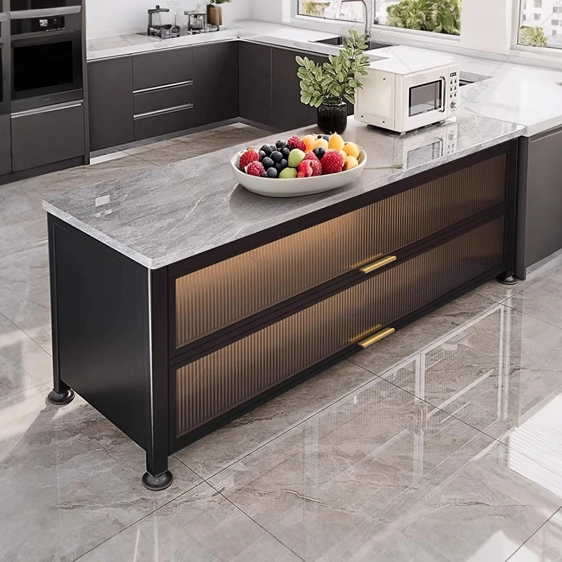 【高颜值】岩板厨房置物架落地多层微波炉收纳柜多功能橱柜餐边柜