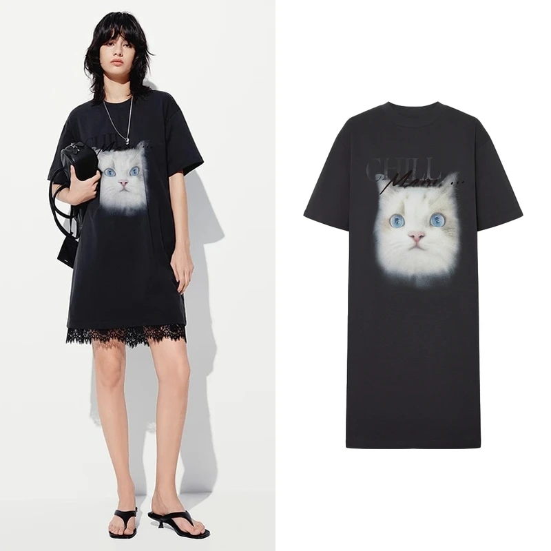 【摩家订单】连衣裙2025夏新品接触瞬间凉感棉质短袖印花T恤裙Z5707