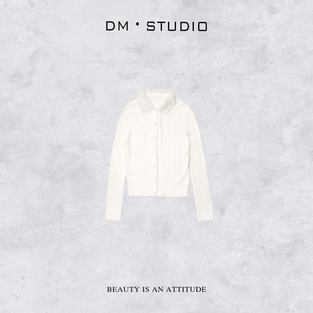 DEDM－DM•STUDIO/精致减龄慵懒重工钉钻翻领排扣针织开衫（GS6032）