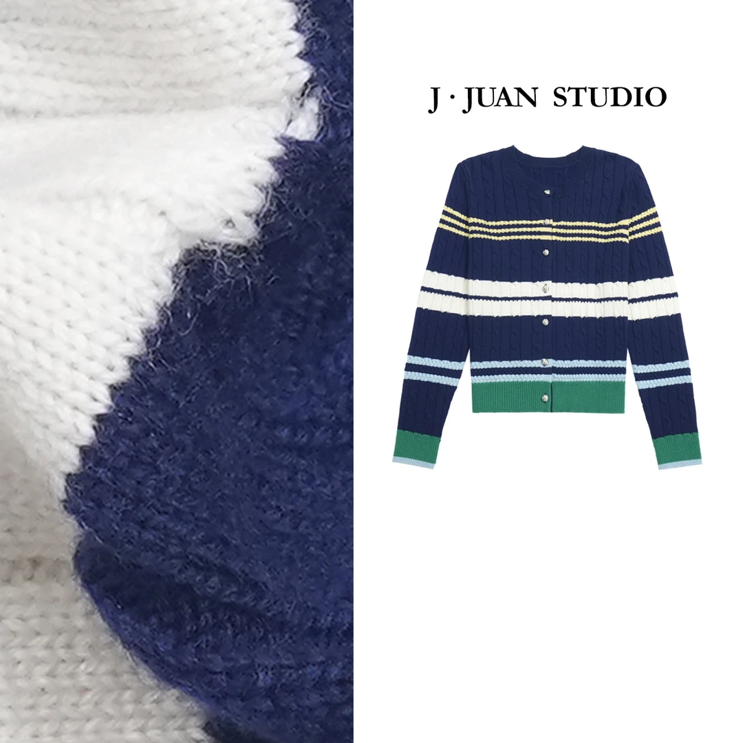 【J.Juan】彩虹街-冬季羊毛彩色条纹毛衣高个子女装毛针织开衫外套