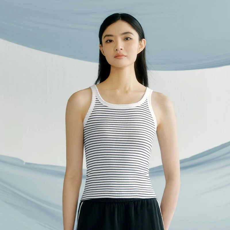 【三枪吊带】彩条灯芯罗纹凉感舒肤纯棉女无袖背心吊带 T30039A01