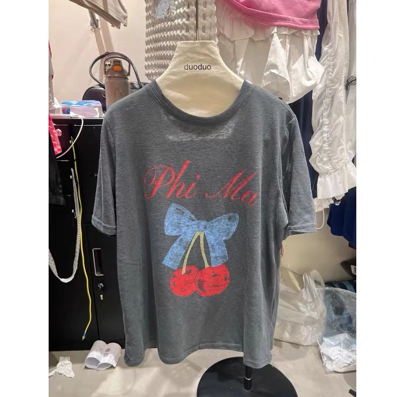 韩国东大门 夏日蝴蝶结樱桃短袖