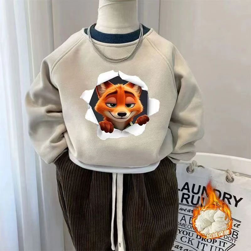 中大童装朱迪尼克印花男女童连帽加绒卫衣秋冬学生宽松保暖上衣服