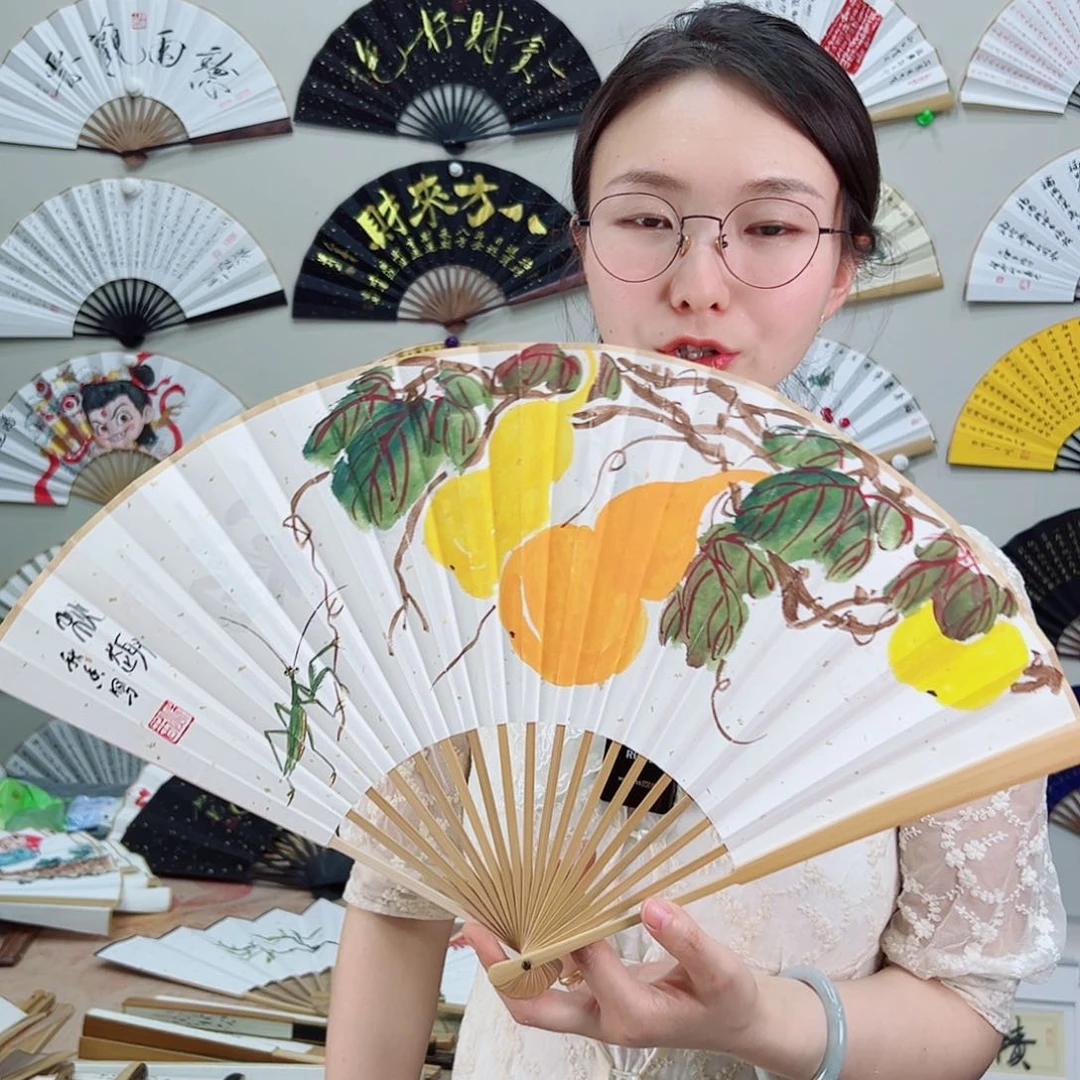 书法九五寸玉竹-文玩扇-手写-粘好发出