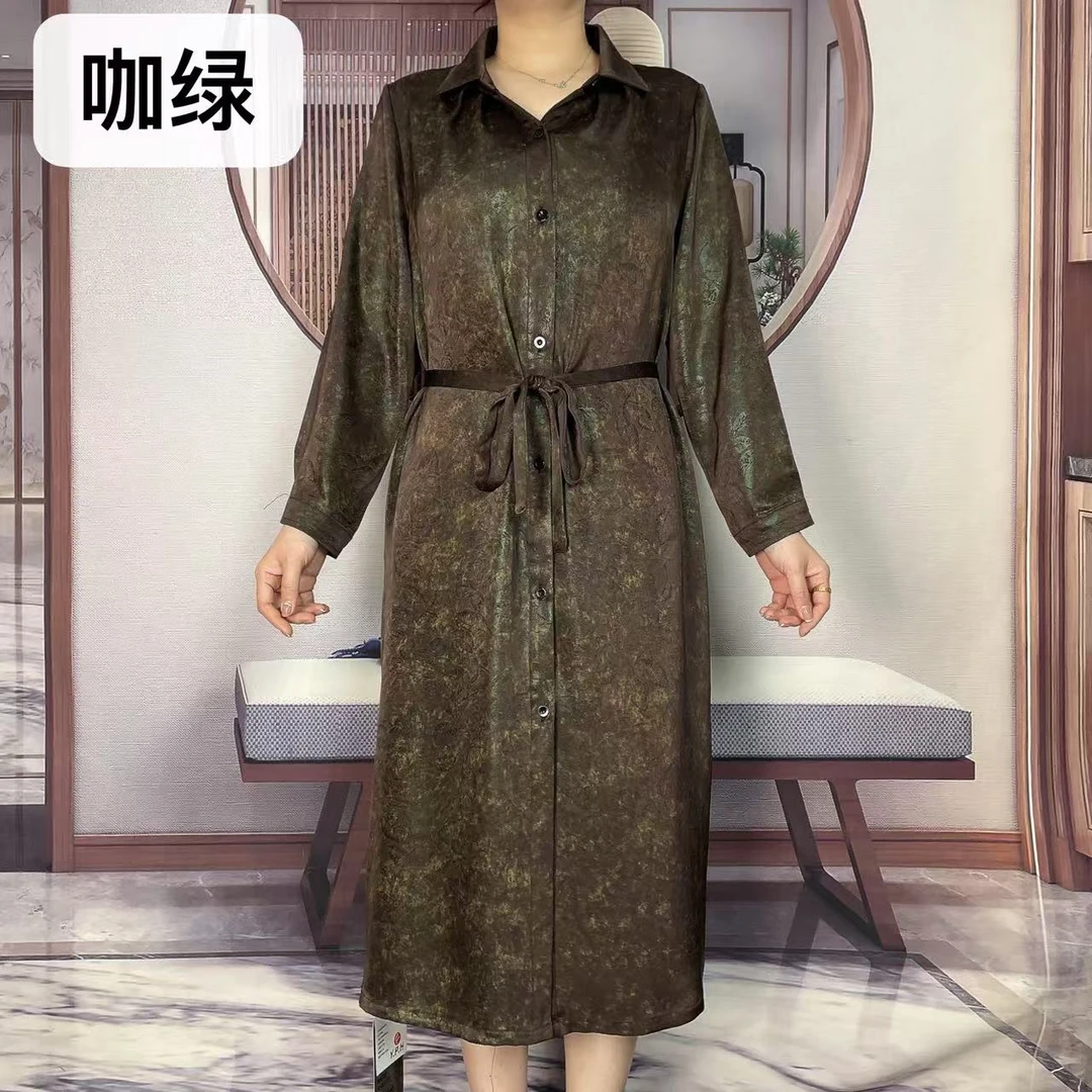 W58035宽松显瘦翻领扎染腰带风衣