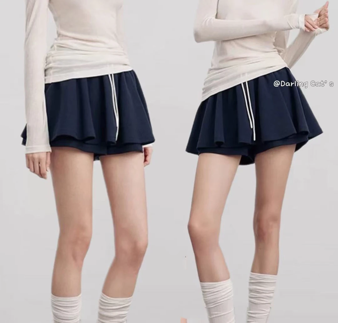 大脸喵 晚风芭蕾 假两件A摆花苞型短裙裤女夏季新款蓬蓬裙潮