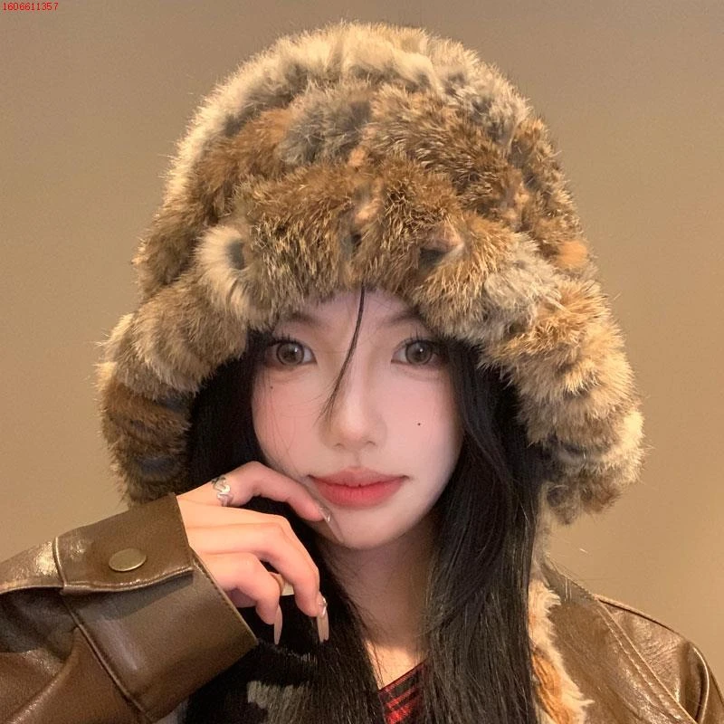 兔毛混纺帽子女秋冬款毛线帽防寒护耳显脸小包头帽套头帽女款漂亮