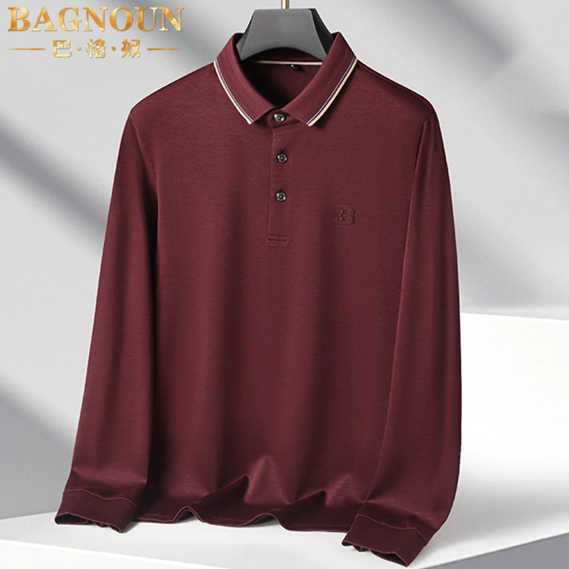 巴格奴Polo衫男士春秋时尚大码胖子加肥羊毛宽松中年爸爸长袖上衣