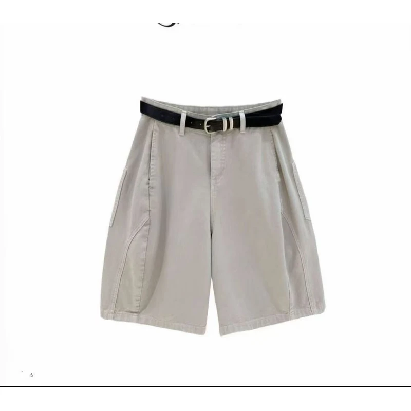 【季尾青仓】夏季高腰纯色休闲款五分百搭花苞女裤3166(不送腰带)