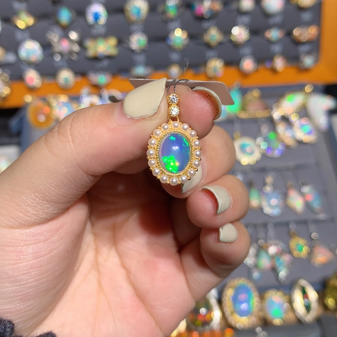 银S925镶嵌欧泊欧泊吊坠l