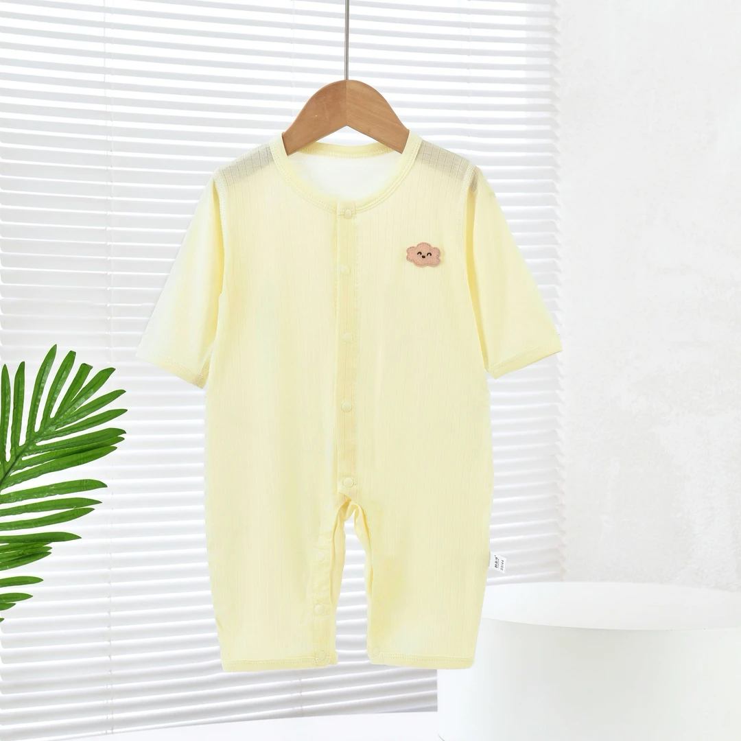 婴儿夏款长袖连体衣薄款闭裆夏季爬服哈衣休闲睡衣宝宝长袖空调服