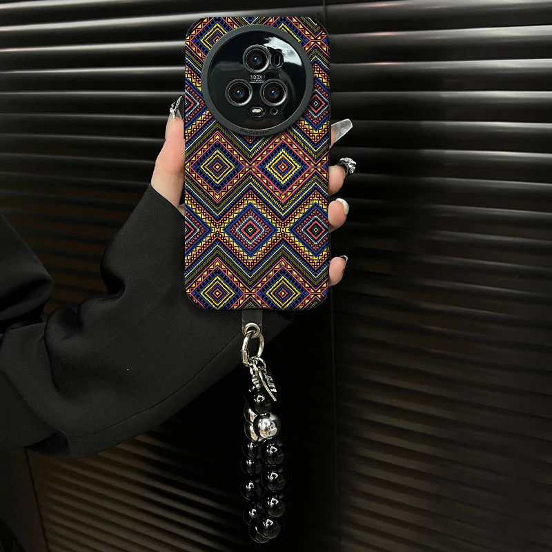 适用【荣耀magic5pro】复古菱格花纹ins风小羊皮创意网红手机壳女款