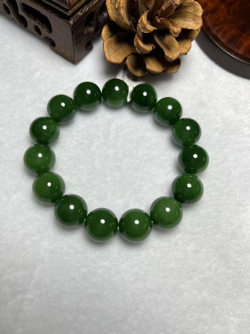 【九哥珠宝SC145】 和田玉碧玉手串14mm阳绿 多样性发一件