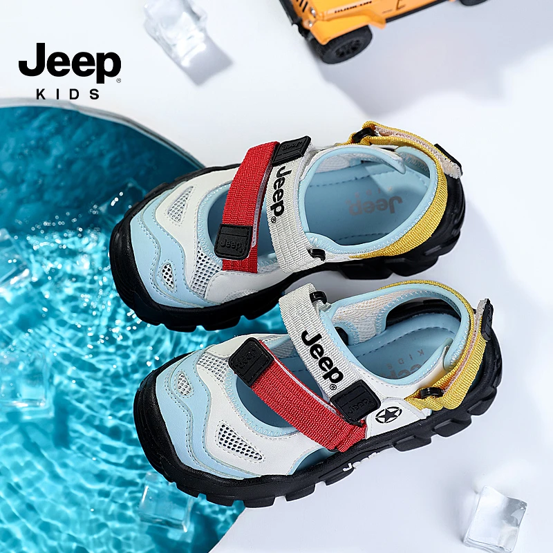Jeep2025夏季新款男童女童透气魔术贴防滑舒适包头防撞凉鞋 A106