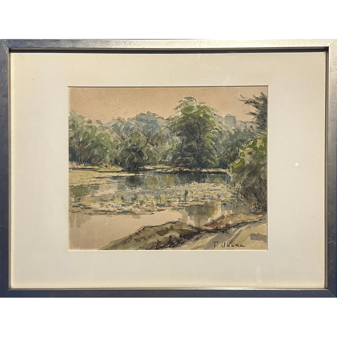 T·乌巴纳  《新宿御苑》 纸本水彩   外框尺寸：30×40 cm